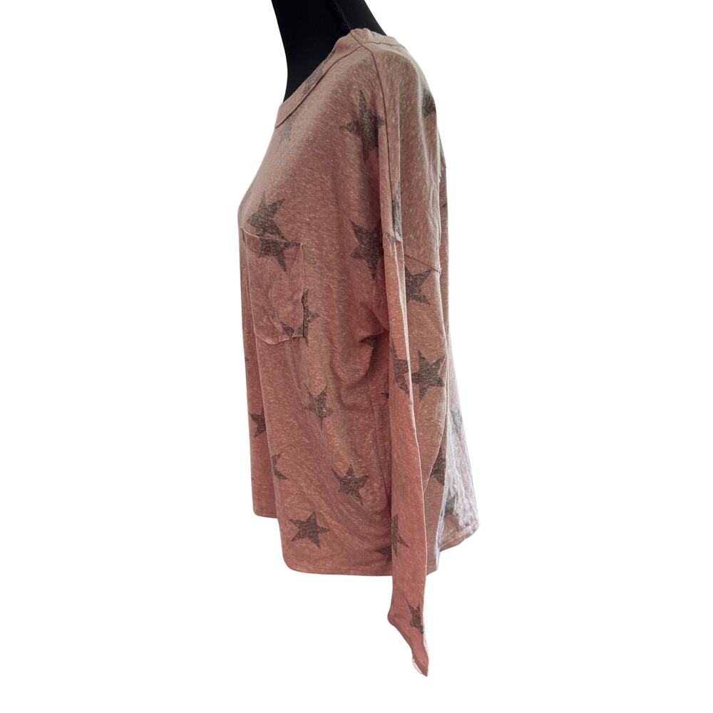 Rae Mode Star Print Long Sleeve Pocket Tee Size Small